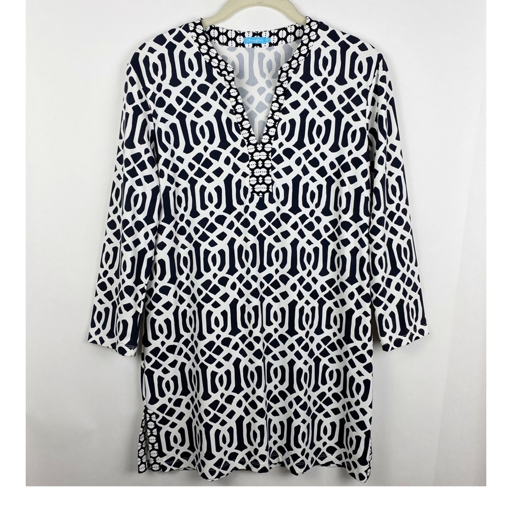 J. McLaughlin Navy and White Geometric Tunic